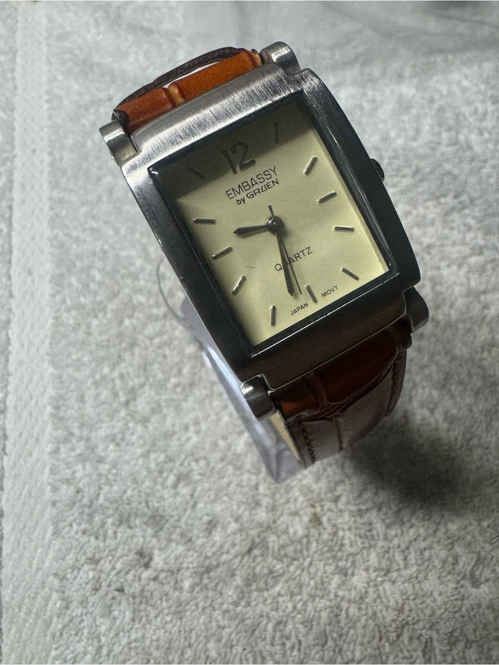 Embassy by Gruen Men's Tan Leather Strap Stainless Quartz Watch